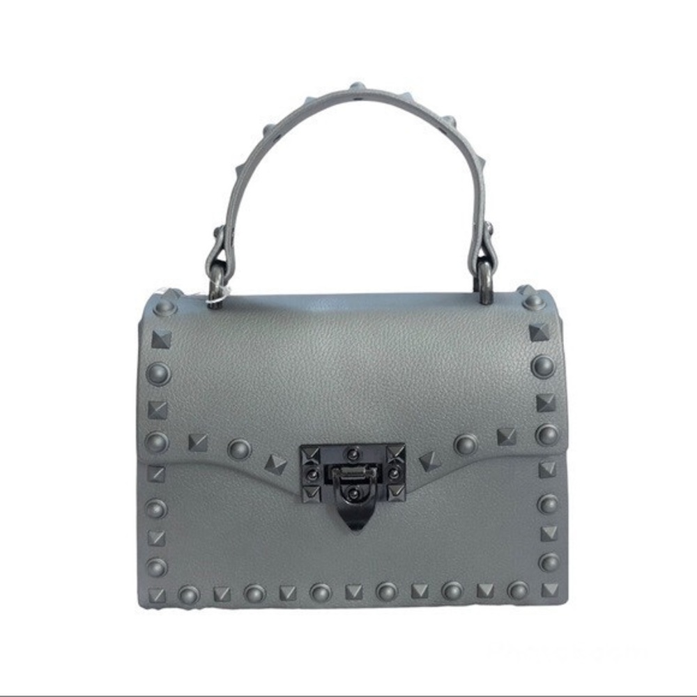 Most Wanted NWT Shine Gray Metallic Studded Purse Crossbody Jelly Purse